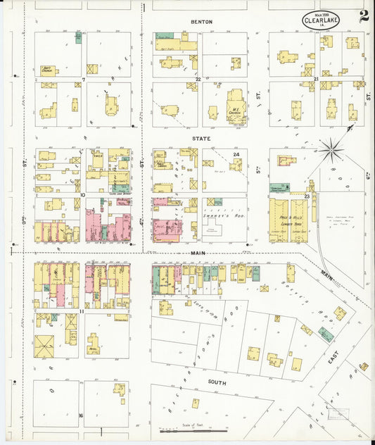Sanborn Fire Insurance Map from Clear Lake, Cerro Gordo County, Iowa (1899), Sheet #0002 - Historic Sanborn Fire Insurance Map Print, vintage old map wall art
