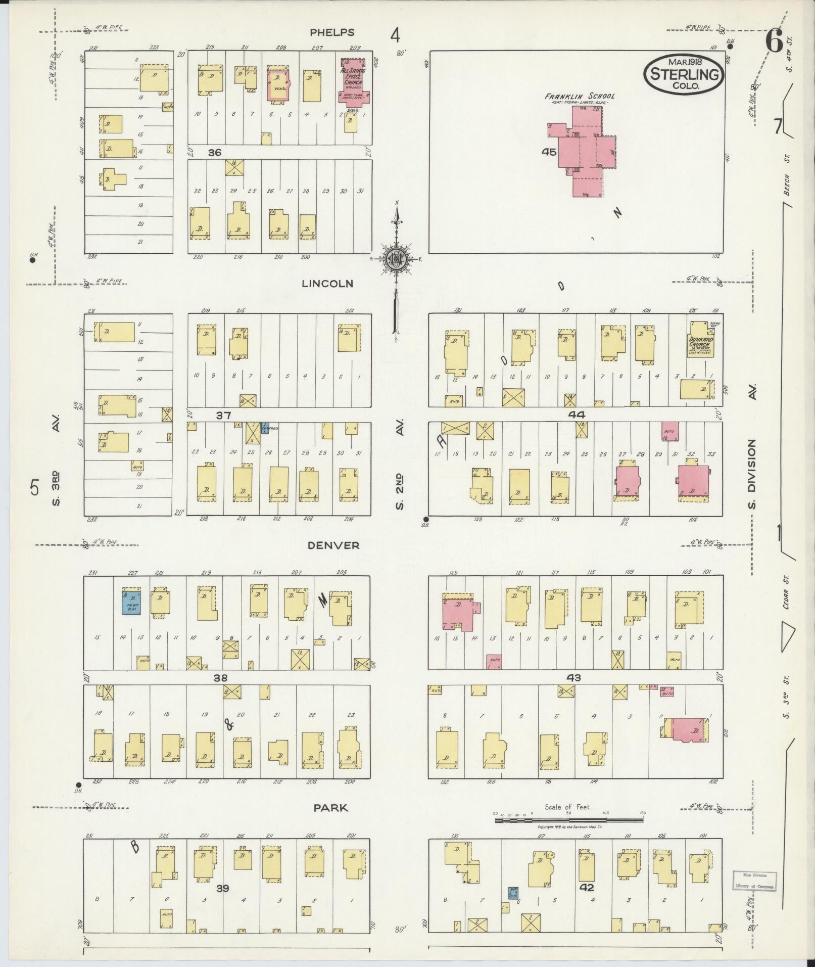 Sanborn Fire Insurance Map from Sterling, Logan County, Colorado (1918), Sheet #0006 - Historic Sanborn Fire Insurance Map Print, vintage old map wall art, antique decor, genealogy gift, Colorado Colorado map