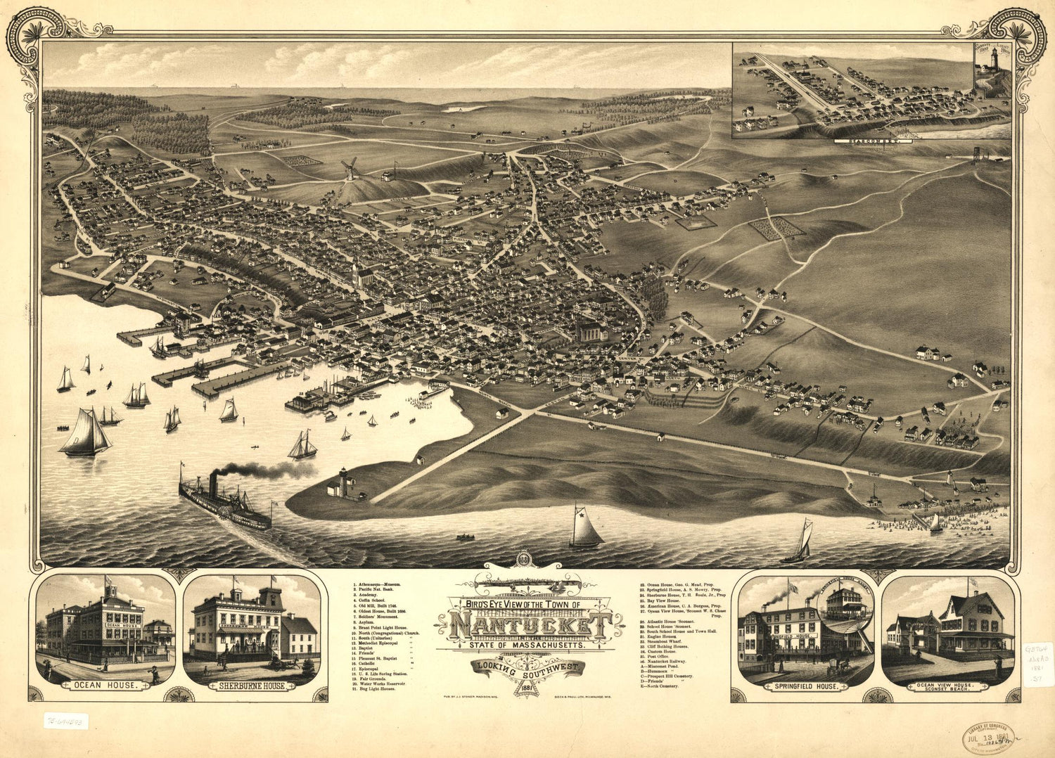 Bird's eye view of the town of Nantucket in the State of Massachusetts. 1881. (1881) – Historic Bird’s-Eye View Panorama Print