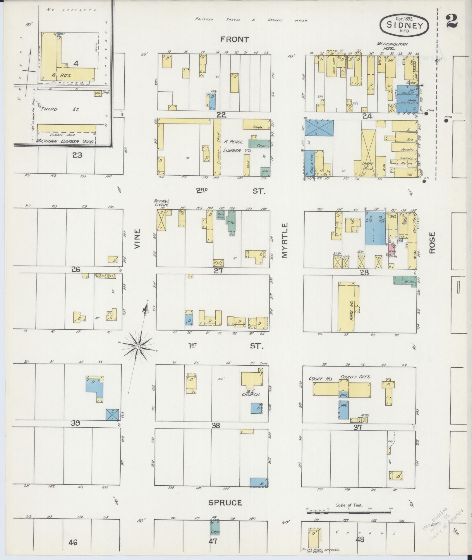 Sanborn Fire Insurance Map from Sidney, Cheyenne County, Nebraska (1892), Sheet #0002 - Complete Map Set gallery image, historic Sanborn map, vintage wall art, Nebraska Nebraska