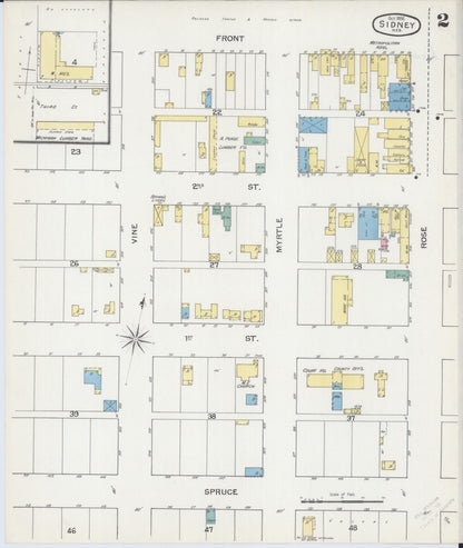 Sanborn Fire Insurance Map from Sidney, Cheyenne County, Nebraska (1892), Sheet #0002 - Complete Map Set gallery image, historic Sanborn map, vintage wall art, Nebraska Nebraska