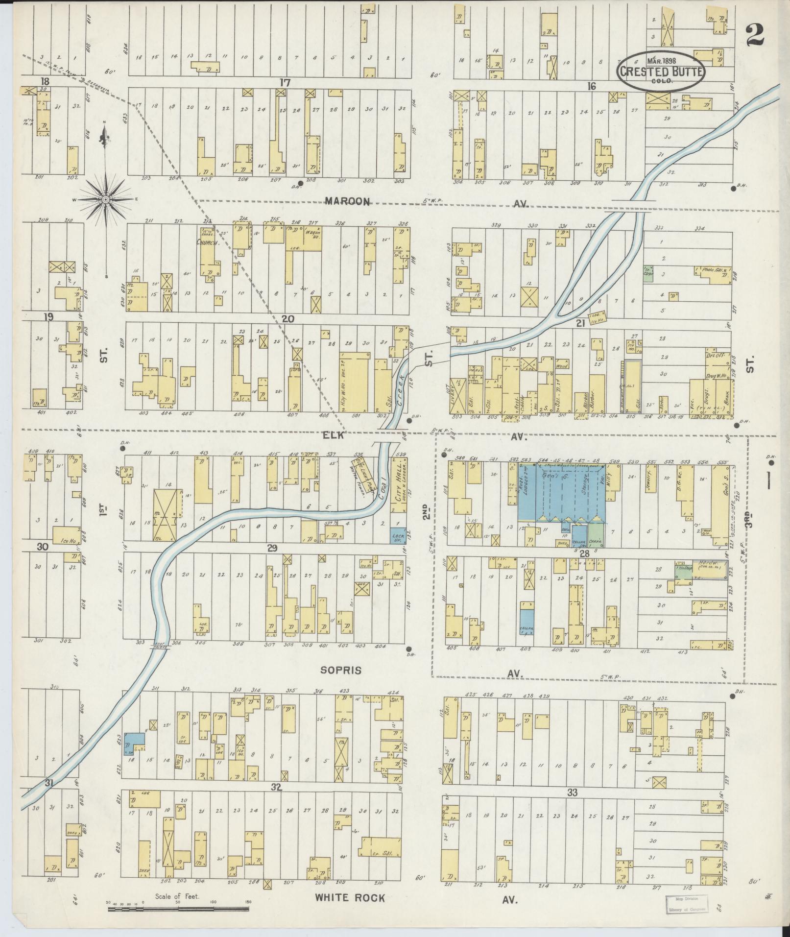 Sanborn Fire Insurance Map from Crested Butte, Gunnison County, Colorado (1898), Sheet #0002 - Historic Sanborn Fire Insurance Map Print, vintage old map wall art, antique decor, genealogy gift, Colorado Colorado map