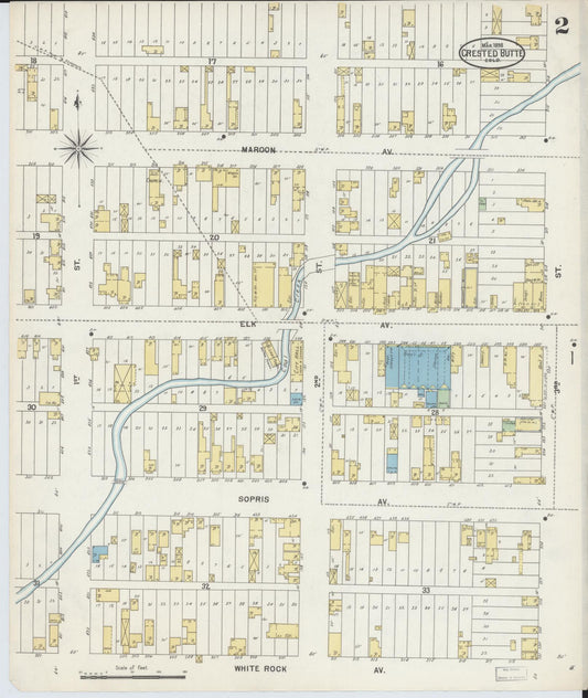Sanborn Fire Insurance Map from Crested Butte, Gunnison County, Colorado (1898), Sheet #0002 - Historic Sanborn Fire Insurance Map Print, vintage old map wall art, antique decor, genealogy gift, Colorado Colorado map