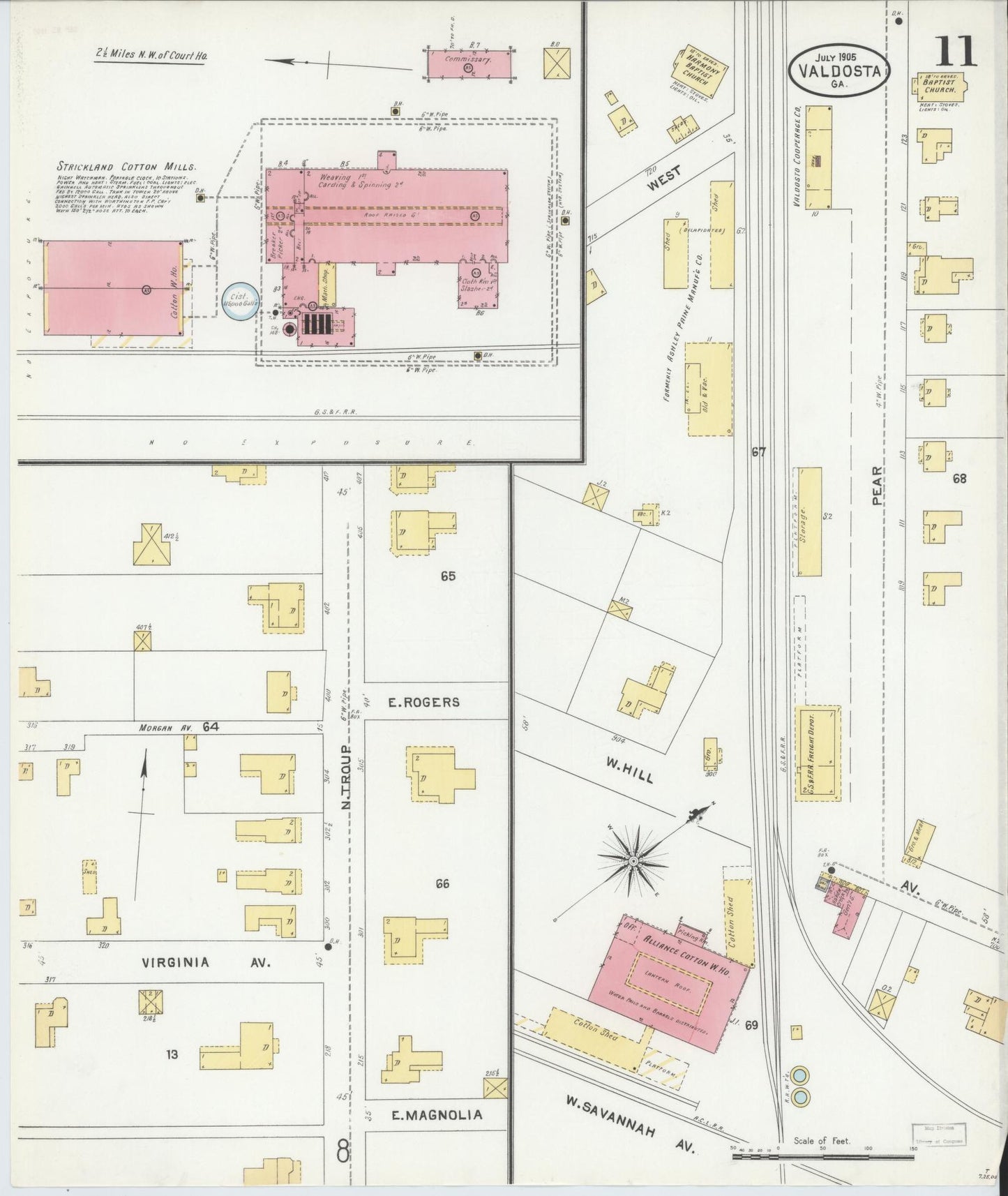 Sanborn Fire Insurance Map from Valdosta, Lowndes County, Georgia (1905), Sheet #0011 - Complete Map Set gallery image, historic Sanborn map, vintage wall art, Georgia Georgia