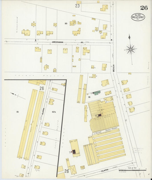 Sanborn Fire Insurance Map from Westerly, Washington County, Rhode Island (1907), Sheet #0026 - Historic Sanborn Fire Insurance Map Print, vintage old map wall art, antique decor, genealogy gift, Rhode Island Rhode Island map