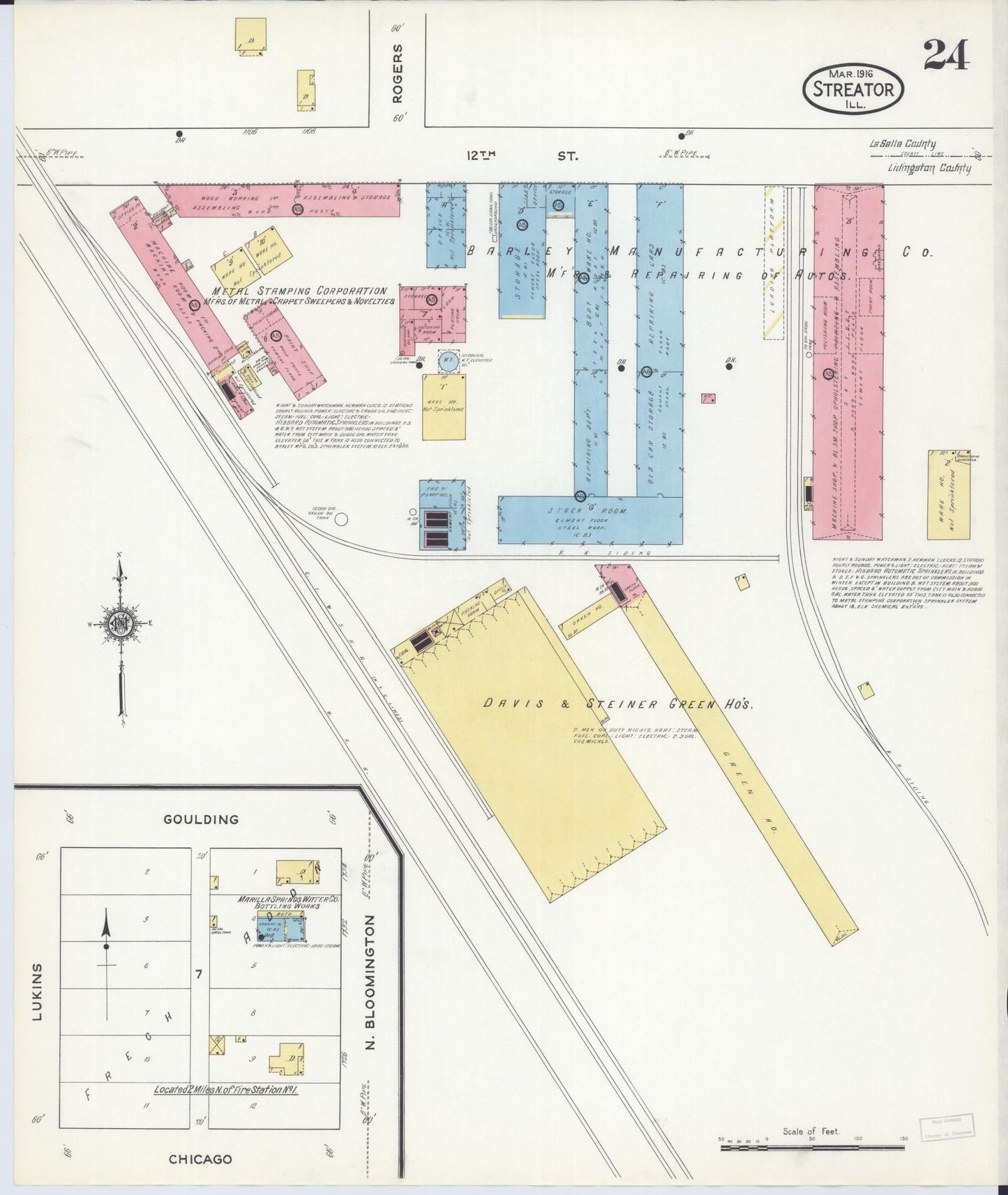 Sanborn Fire Insurance Map from Streator, La Salle County, Illinois (1916), Sheet #0024 - Complete Map Set gallery image, historic Sanborn map, vintage wall art, Illinois Illinois