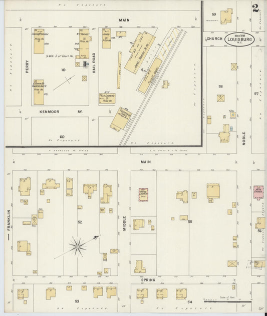 Sanborn Fire Insurance Map from Louisburg, Franklin County, North Carolina (1898), Sheet #0002 - Historic Sanborn Fire Insurance Map Print, vintage old map wall art, antique decor, genealogy gift, North Carolina North Carolina map