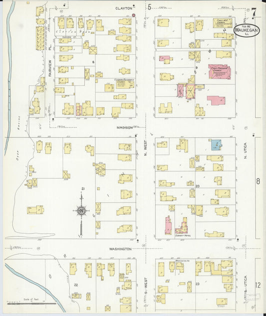Sanborn Fire Insurance Map from Waukegan, Lake County, Illinois (1912), Sheet #0007 - Historic Sanborn Fire Insurance Map Print, vintage old map wall art, antique decor, genealogy gift, Illinois Illinois map
