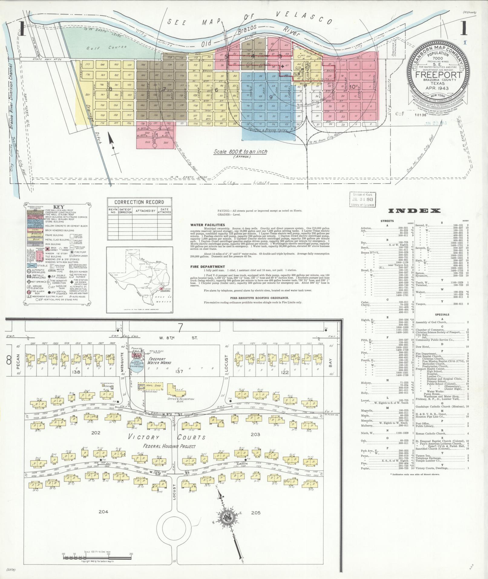 Sanborn Fire Insurance Map from Freeport, Brazoria County, Texas. (1943) – Historic Sanborn Fire Insurance Map Print