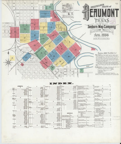 Sanborn Fire Insurance Map from Beaumont, Jefferson County, Texas (1904), Sheet #0001 - Historic Sanborn Fire Insurance Map Print, vintage old map wall art, antique decor, genealogy gift, Texas Texas map