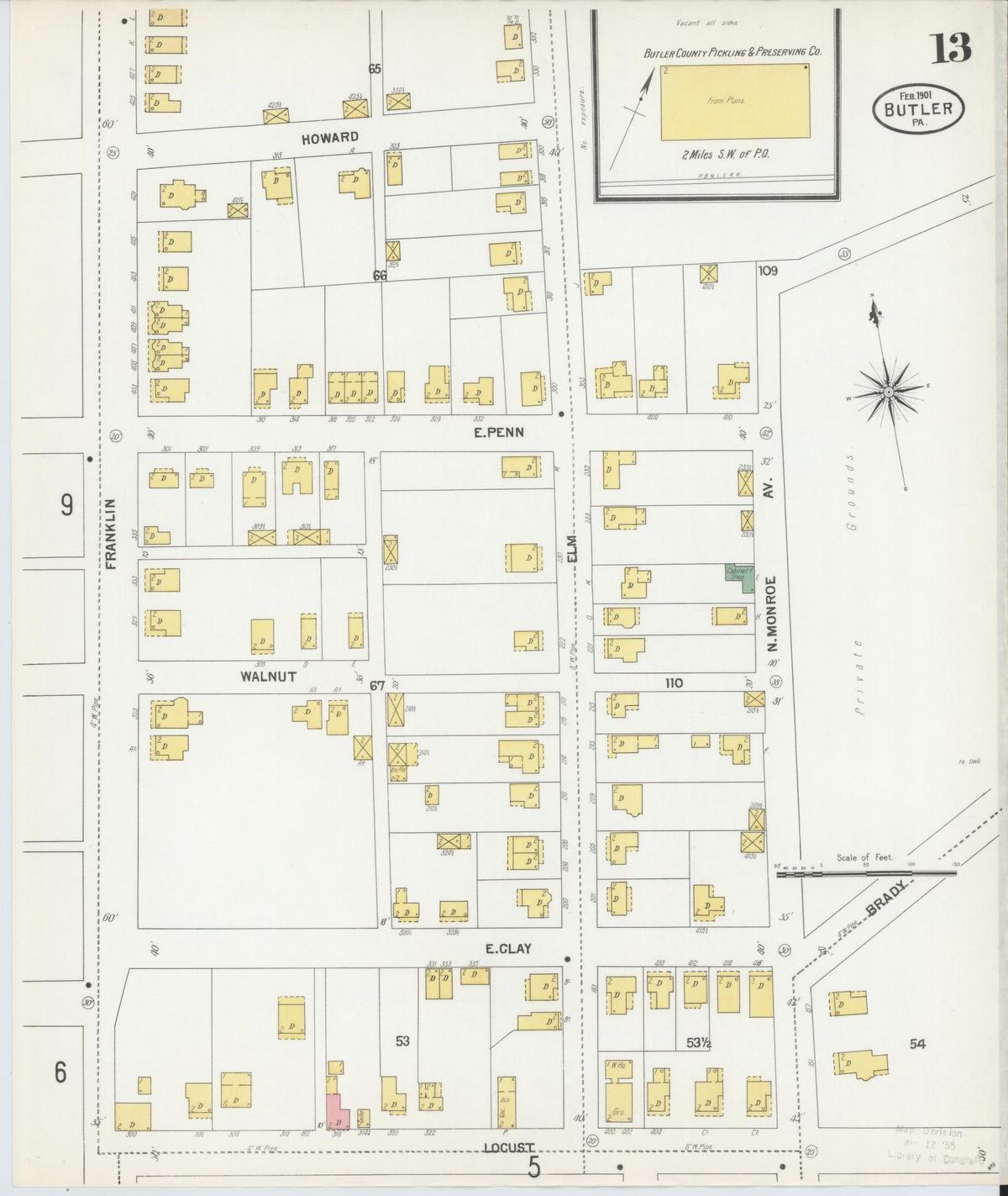 Sanborn Fire Insurance Map from Butler, Butler County, Pennsylvania (1901), Sheet #0013 - Complete Map Set gallery image, historic Sanborn map, vintage wall art, Pennsylvania Pennsylvania