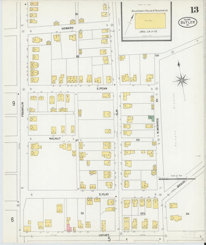 Sanborn Fire Insurance Map from Butler, Butler County, Pennsylvania (1901), Sheet #0013 - Complete Map Set gallery image, historic Sanborn map, vintage wall art, Pennsylvania Pennsylvania