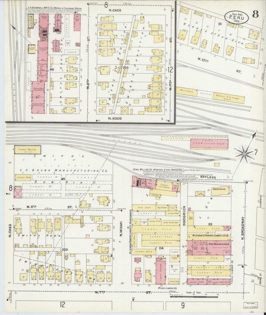 Sanborn Fire Insurance Map from Peru, Miami County, Indiana (1906), Sheet #0008 - Historic Sanborn Fire Insurance Map Print, vintage old map wall art, antique decor, genealogy gift, Indiana Indiana map