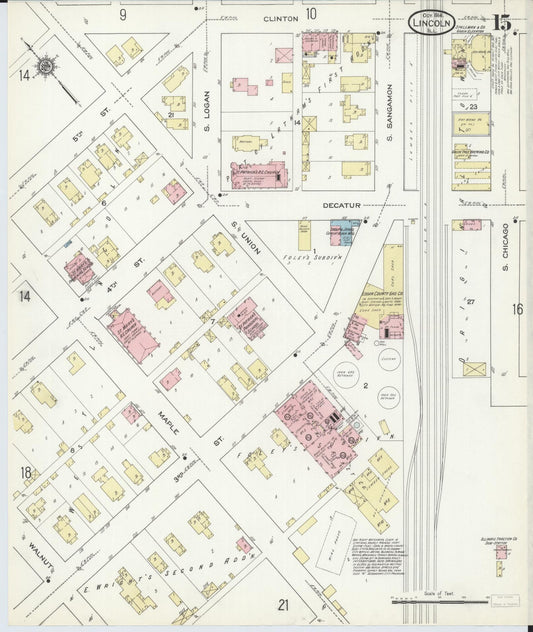 Sanborn Fire Insurance Map from Lincoln, Logan County, Illinois (1914), Sheet #0015 - Historic Sanborn Fire Insurance Map Print, vintage old map wall art, antique decor, genealogy gift, Illinois Illinois map