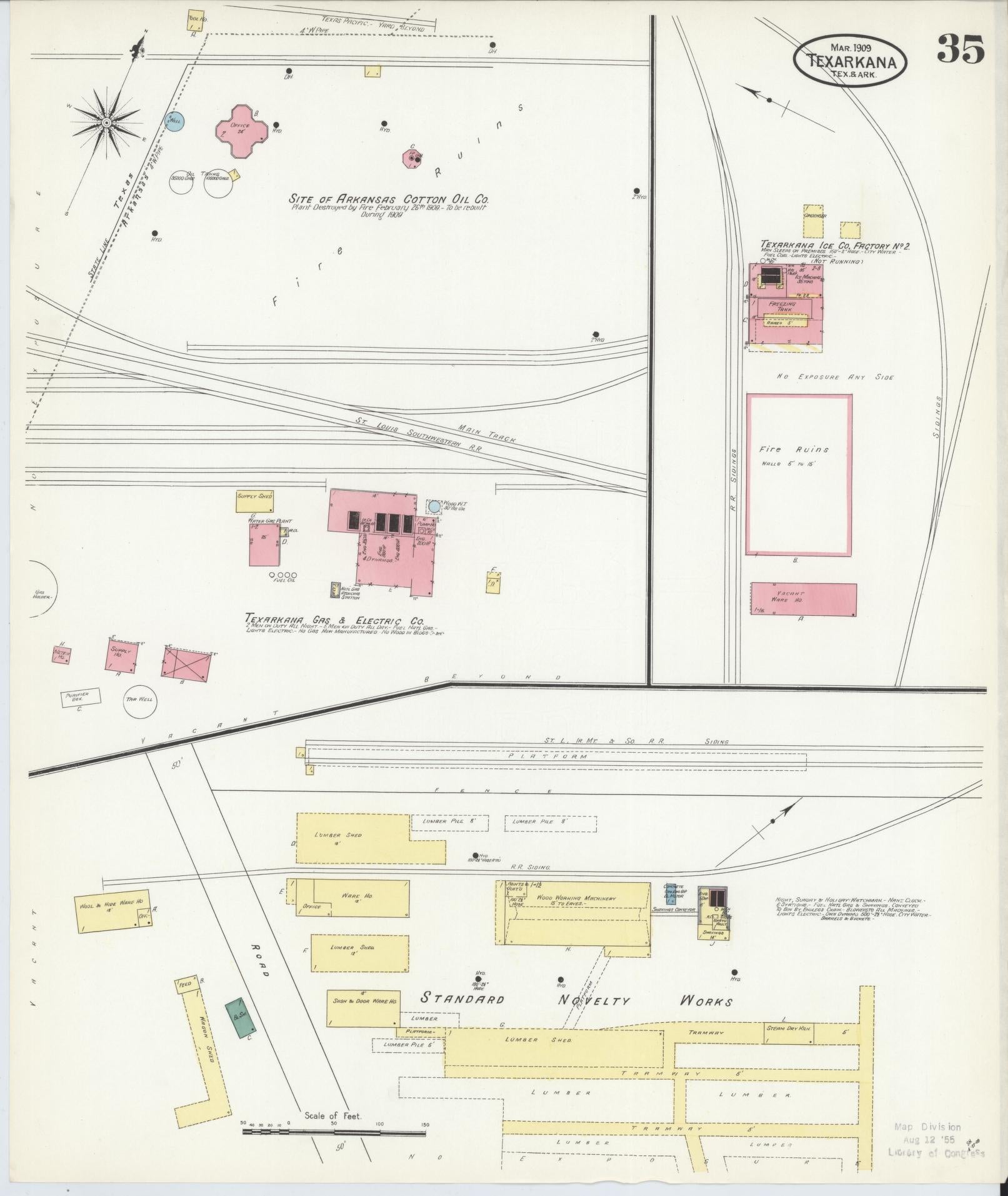 Sanborn Fire Insurance Map from Texarkana, Bowie County, Texas (1909), Sheet #0035 - Complete Map Set gallery image, historic Sanborn map, vintage wall art, Texas Texas