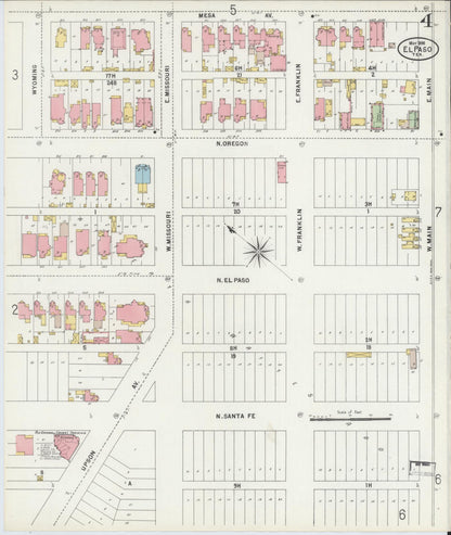 Sanborn Fire Insurance Map from El Paso, El Paso County, Texas (1898), Sheet #0004 - Complete Map Set gallery image, historic Sanborn map, vintage wall art, Texas Texas