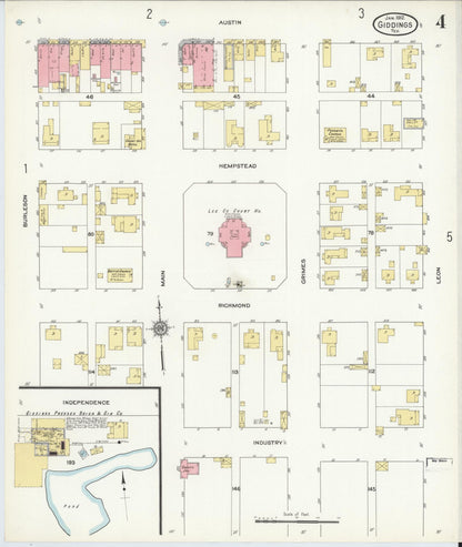 Sanborn Fire Insurance Map from Giddings, Lee County, Texas (1912), Sheet #0004 - Historic Sanborn Fire Insurance Map Print, vintage old map wall art, antique decor, genealogy gift, Texas Texas map
