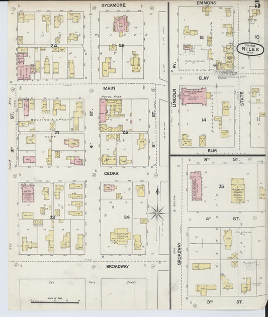 Sanborn Fire Insurance Map from Niles, Berrien County, Michigan (1889), Sheet #0005 - Historic Sanborn Fire Insurance Map Print, vintage old map wall art, antique decor, genealogy gift, Michigan Michigan map