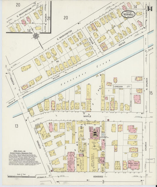 Sanborn Fire Insurance Map from Hornell, Steuben County, New York (1915), Sheet #0014 - Historic Sanborn Fire Insurance Map Print, vintage old map wall art, antique decor, genealogy gift, New York New York map