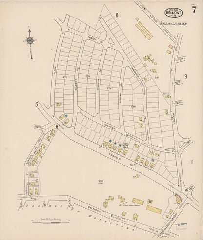 Sanborn Fire Insurance Map from Belmont, Middlesex County, Massachusetts (1922), Sheet #0007 - Historic Sanborn Fire Insurance Map Print, vintage old map wall art, antique decor, genealogy gift, Massachusetts Massachusetts map