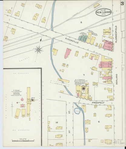 Sanborn Fire Insurance Map from New London, Huron County, Ohio (1893), Sheet #0003 - Complete Map Set gallery image, historic Sanborn map, vintage wall art, Ohio Ohio