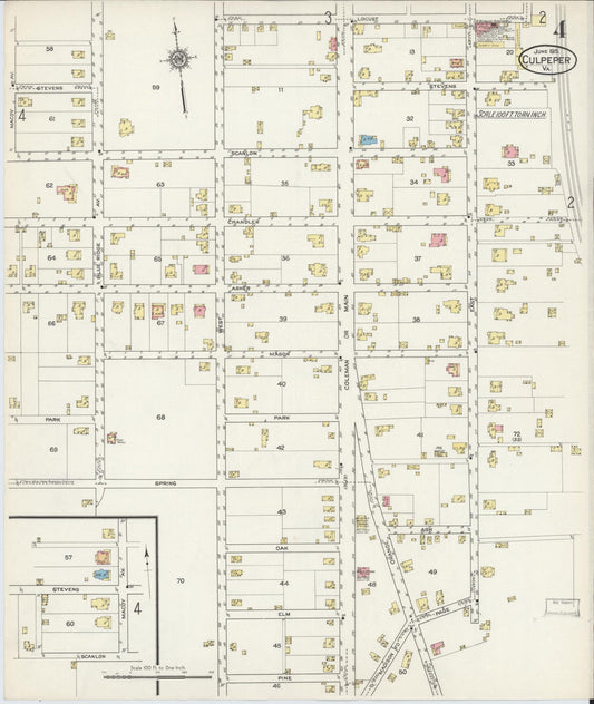 Sanborn Fire Insurance Map from Culpeper, Culpeper County, Virginia (1915), Sheet #0004 - Historic Sanborn Fire Insurance Map Print, vintage old map wall art, antique decor, genealogy gift, Virginia Virginia map