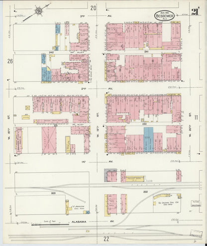 Sanborn Fire Insurance Map from Bessemer, Jefferson County, Alabama (1913), Sheet #0021 - Complete Map Set gallery image, historic Sanborn map, vintage wall art, Alabama Alabama