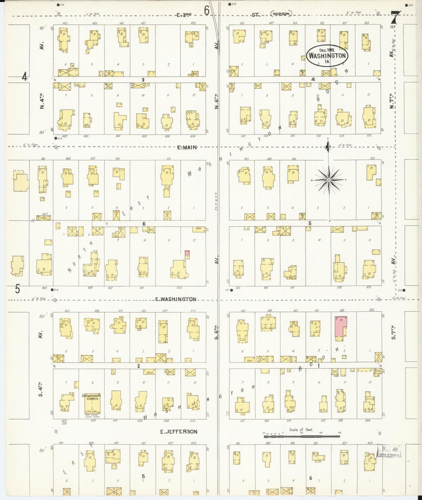 Sanborn Fire Insurance Map from Washington, Washington County, Iowa (1902), Sheet #0007 - Historic Sanborn Fire Insurance Map Print, vintage old map wall art
