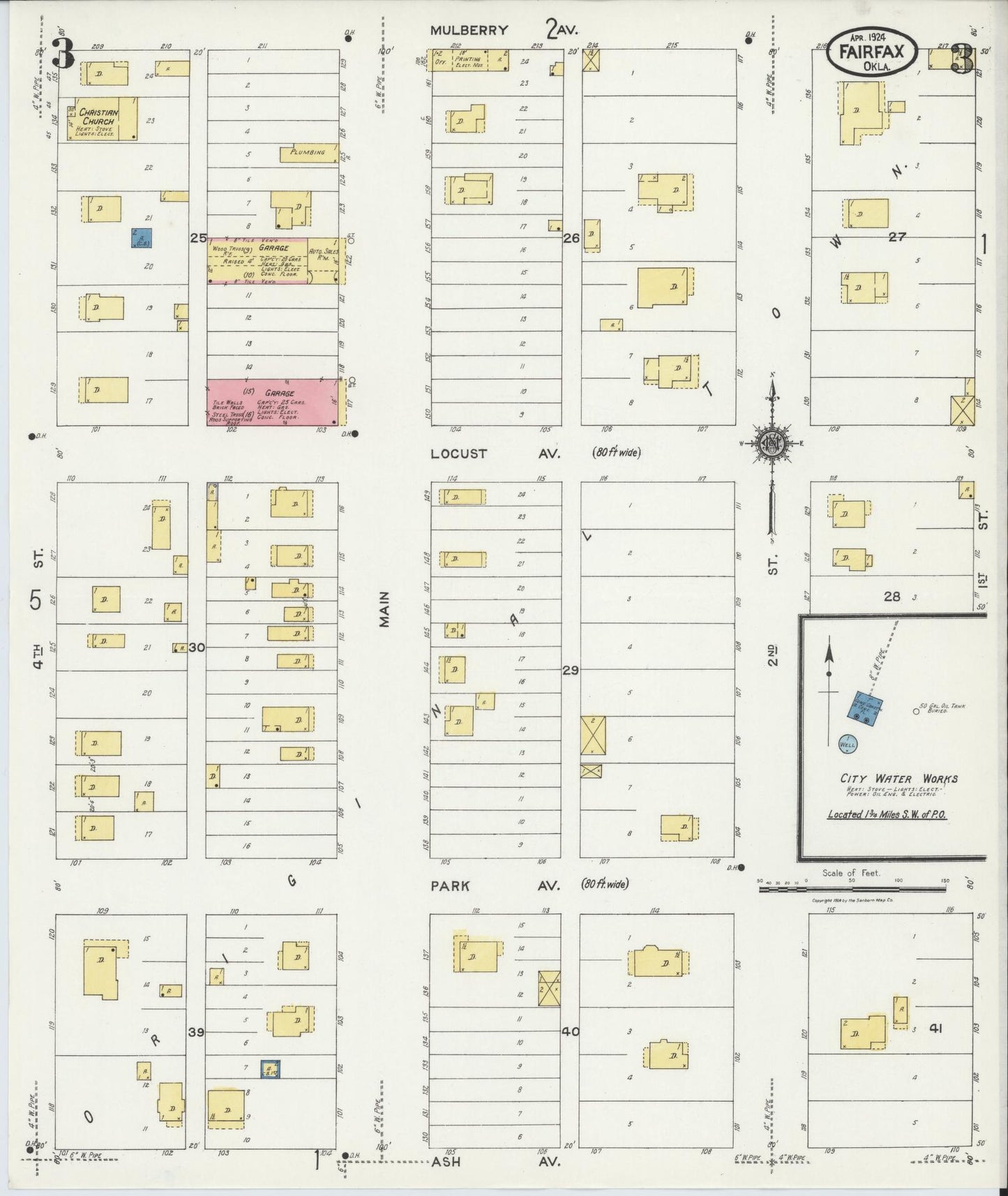 Sanborn Fire Insurance Map from Fairfax, Osage County, Oklahoma (1924), Sheet #0003 - Complete Map Set gallery image, historic Sanborn map, vintage wall art, Oklahoma Oklahoma