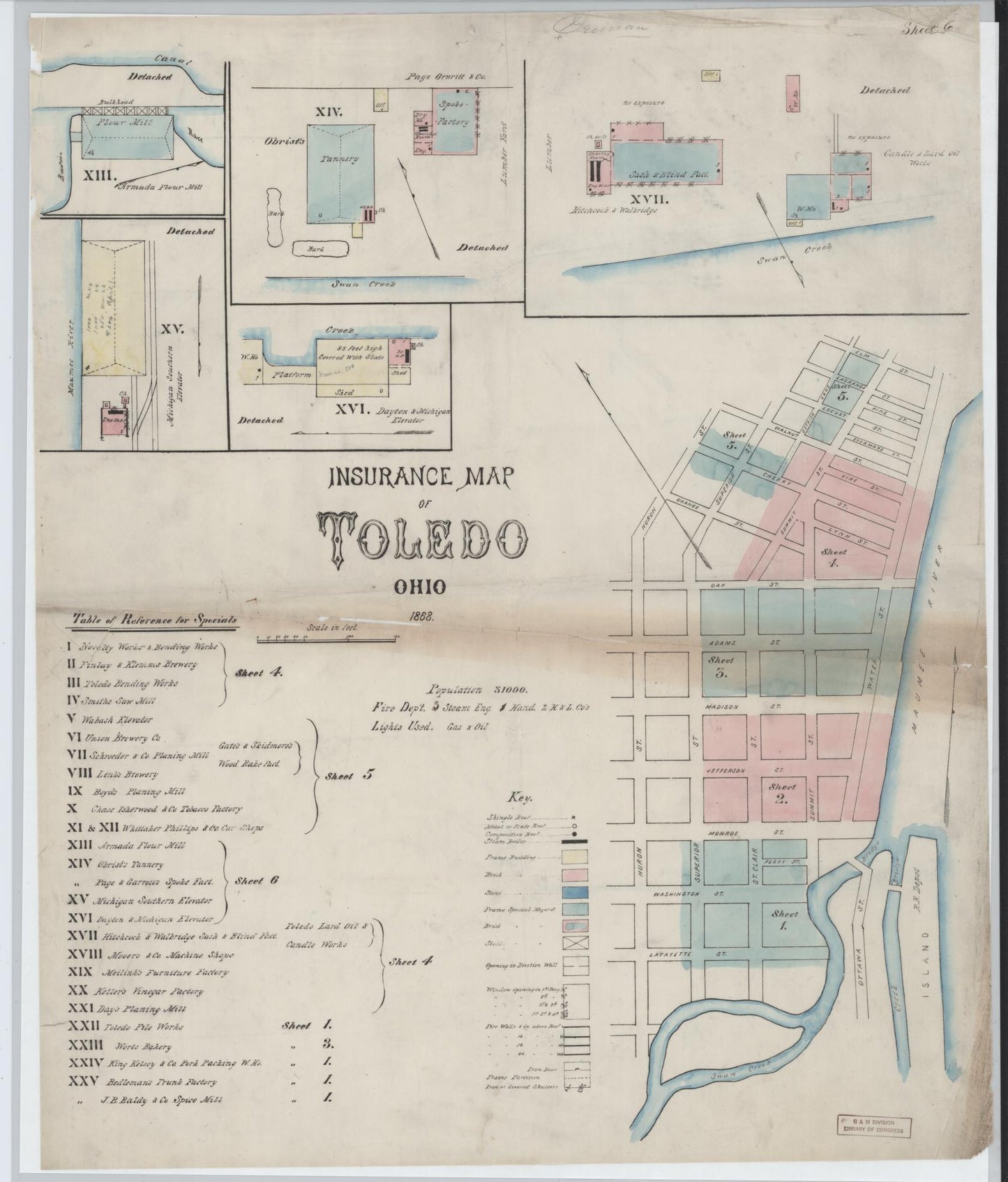 Sanborn Fire Insurance Map from Toledo, Lucas County, Ohio (1868), Sheet #0001 - Historic Sanborn Fire Insurance Map Print, vintage old map wall art, antique decor, genealogy gift, Ohio Ohio map