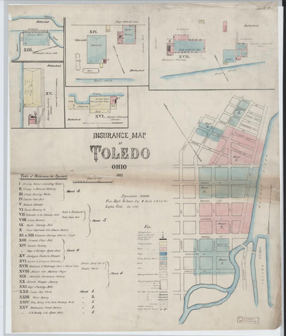 Sanborn Fire Insurance Map from Toledo, Lucas County, Ohio (1868), Sheet #0001 - Historic Sanborn Fire Insurance Map Print, vintage old map wall art, antique decor, genealogy gift, Ohio Ohio map