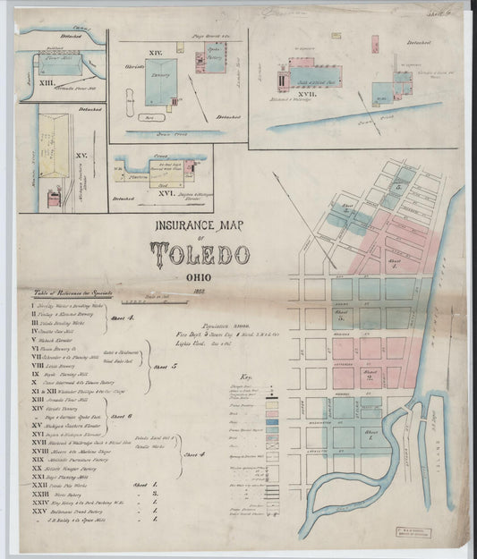Sanborn Fire Insurance Map from Toledo, Lucas County, Ohio (1868), Sheet #0001 - Historic Sanborn Fire Insurance Map Print, vintage old map wall art, antique decor, genealogy gift, Ohio Ohio map