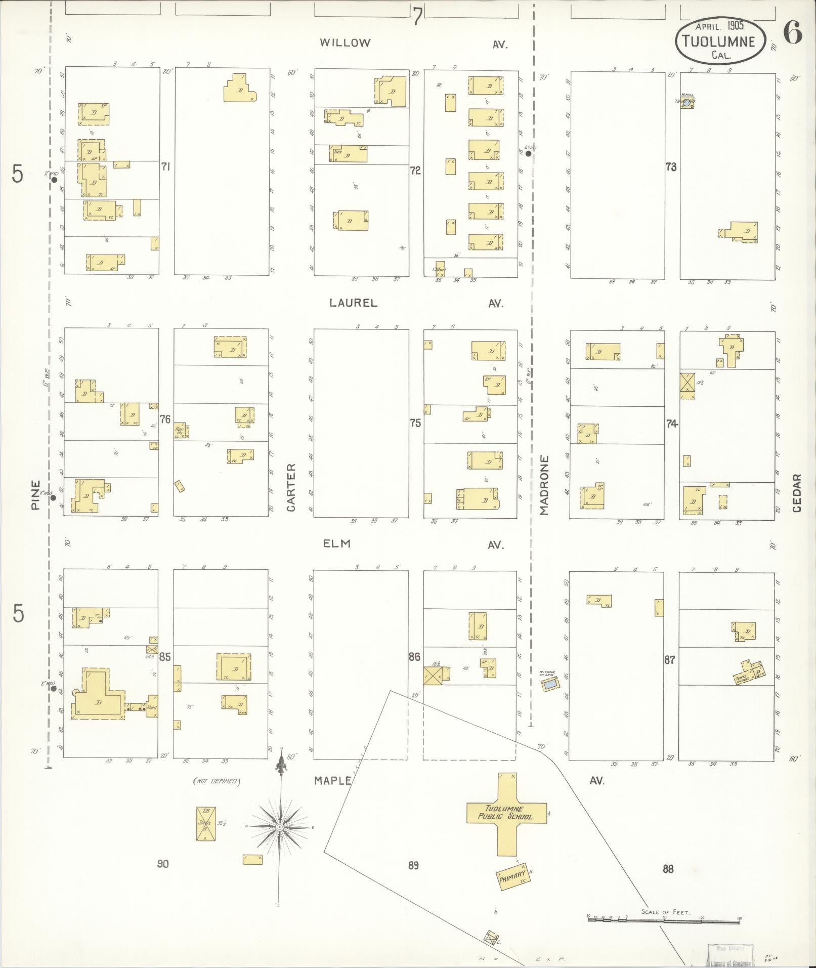 Sanborn Fire Insurance Map from Tuolumne, Tuolumne County, California (1905), Sheet #0006 - Complete Map Set gallery image, historic Sanborn map, vintage wall art, California California