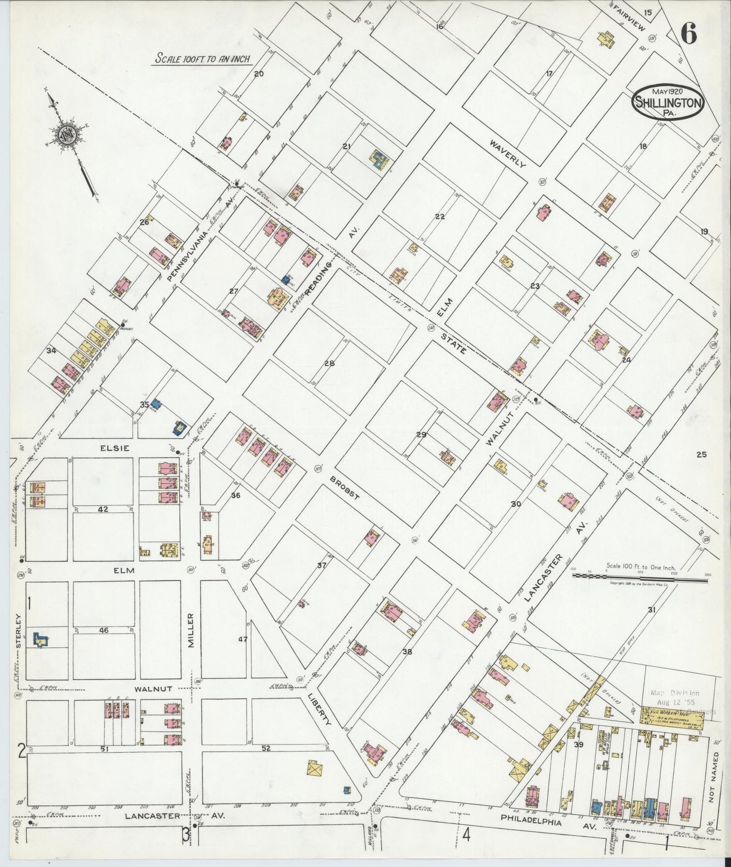 Sanborn Fire Insurance Map from Shillington, Berks County, Pennsylvania (1920), Sheet #0006 - Complete Map Set gallery image, historic Sanborn map, vintage wall art, Pennsylvania Pennsylvania