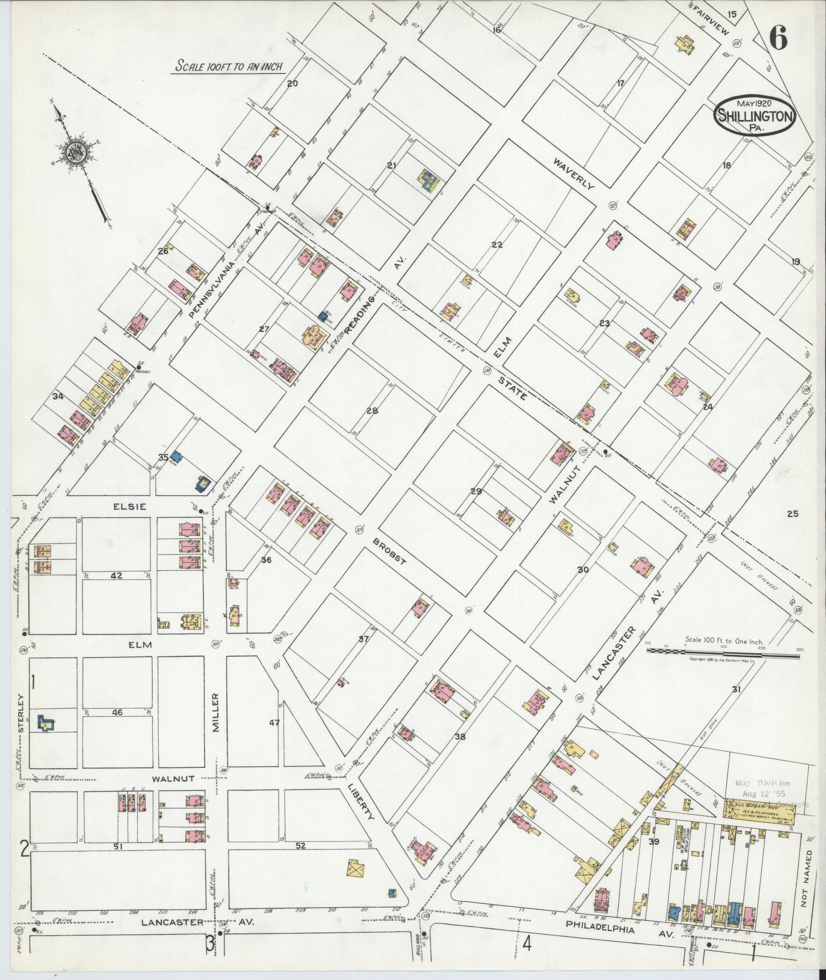 Sanborn Fire Insurance Map from Shillington, Berks County, Pennsylvania (1920), Sheet #0006 - Complete Map Set gallery image, historic Sanborn map, vintage wall art, Pennsylvania Pennsylvania