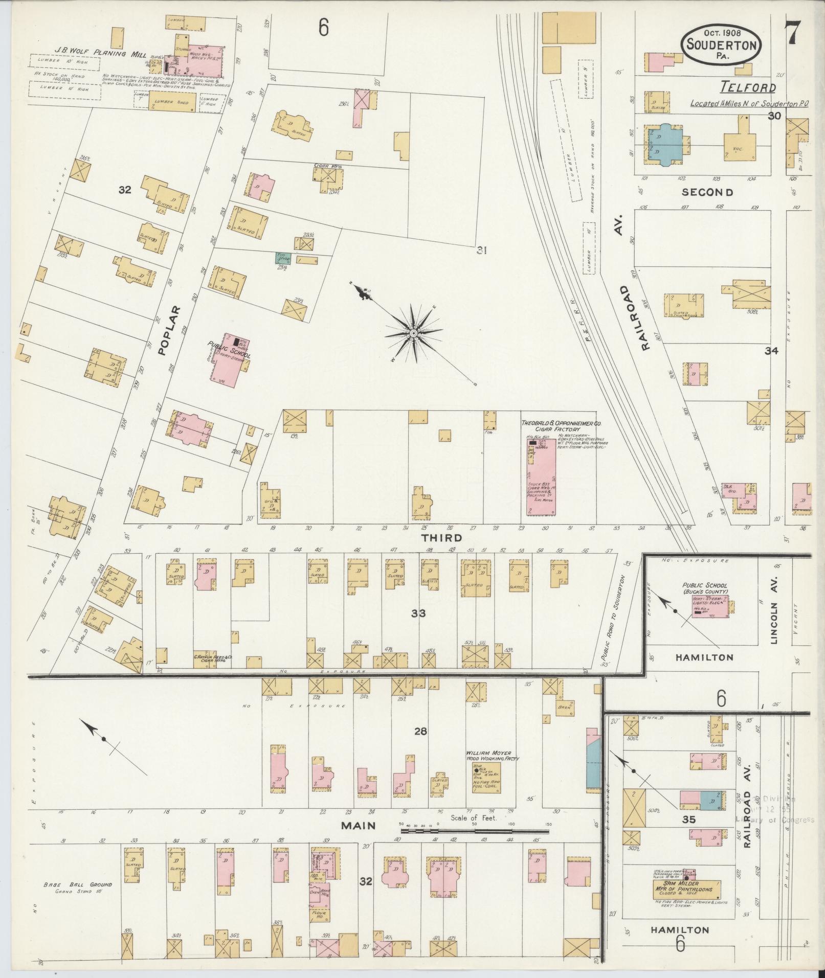 Sanborn Fire Insurance Map from Souderton, Montgomery County, Pennsylvania (1908), Sheet #0007 - Complete Map Set gallery image, historic Sanborn map, vintage wall art, Pennsylvania Pennsylvania