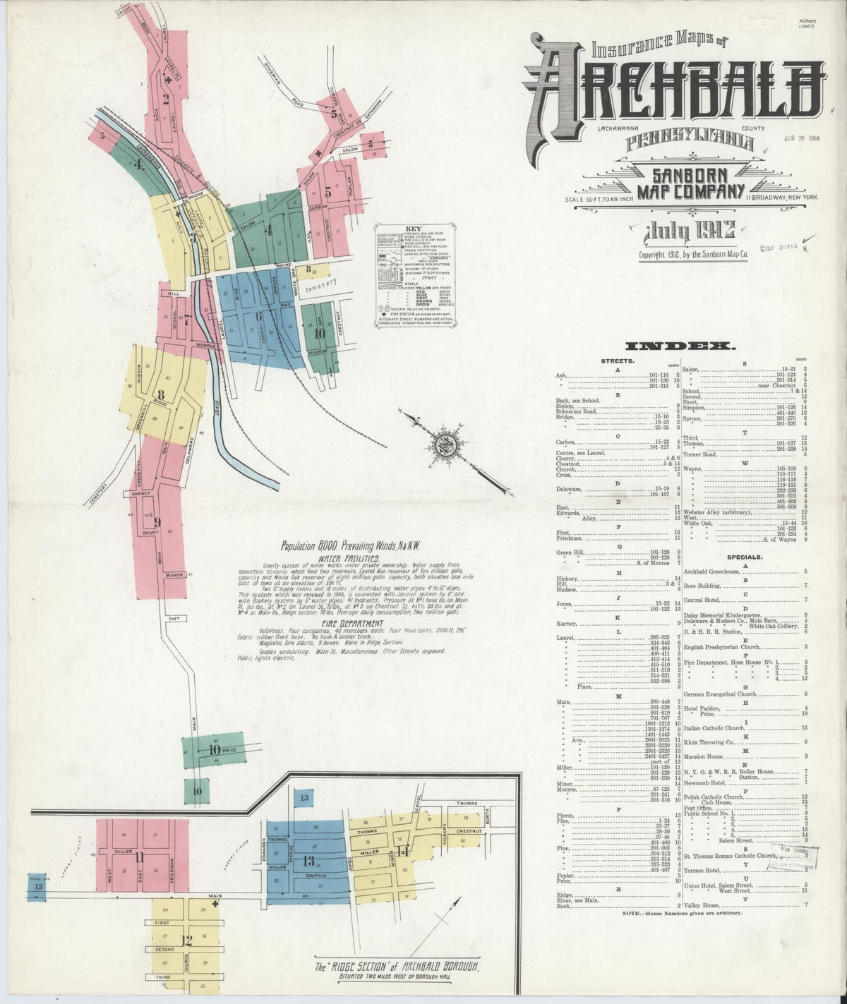 Sanborn Fire Insurance Map from Archbald, Lackawanna County, Pennsylvania (1912), Sheet #0001 - Complete Map Set gallery image, historic Sanborn map, vintage wall art, Pennsylvania Pennsylvania
