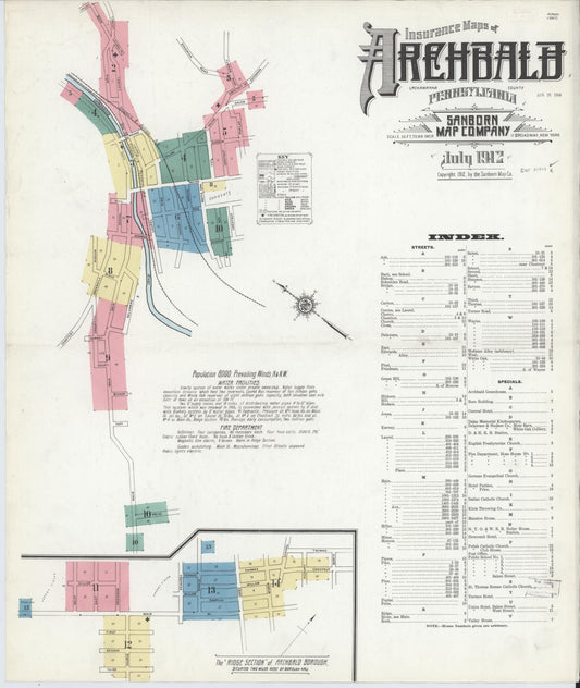 Sanborn Fire Insurance Map from Archbald, Lackawanna County, Pennsylvania (1912), Sheet #0001 - Complete Map Set gallery image, historic Sanborn map, vintage wall art, Pennsylvania Pennsylvania