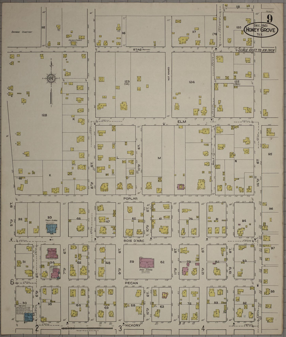 Sanborn Fire Insurance Map from Honey Grove, Fannin County, Texas (1921), Sheet #0009 - Complete Map Set gallery image, historic Sanborn map, vintage wall art, Texas Texas
