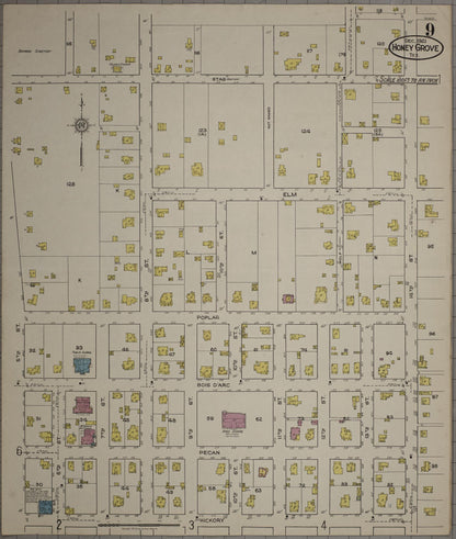 Sanborn Fire Insurance Map from Honey Grove, Fannin County, Texas (1921), Sheet #0009 - Complete Map Set gallery image, historic Sanborn map, vintage wall art, Texas Texas