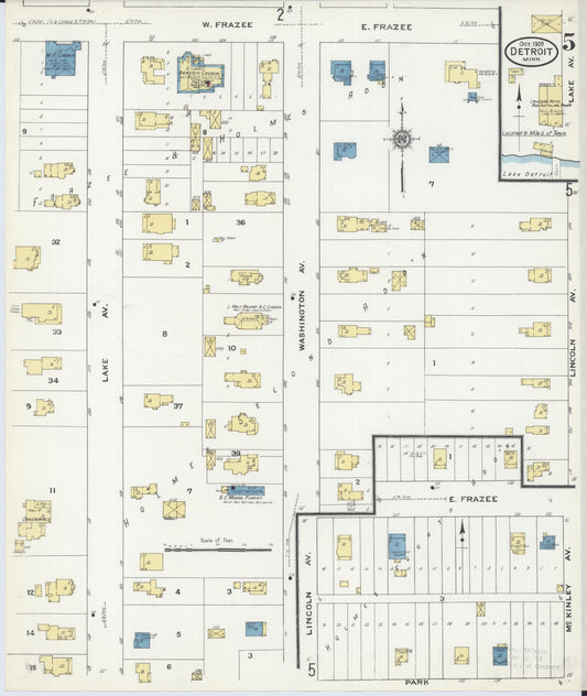 Sanborn Fire Insurance Map from Detroit Lakes, Becker County, Minnesota (1909), Sheet #0005 - Historic Sanborn Fire Insurance Map Print, vintage old map wall art, antique decor, genealogy gift, Minnesota Minnesota map