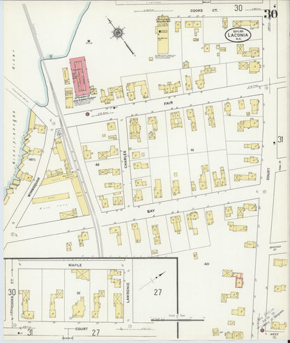 Sanborn Fire Insurance Map from Laconia, Belknap County, New Hampshire (1911), Sheet #0030 - Complete Map Set gallery image, historic Sanborn map, vintage wall art, New Hampshire New Hampshire