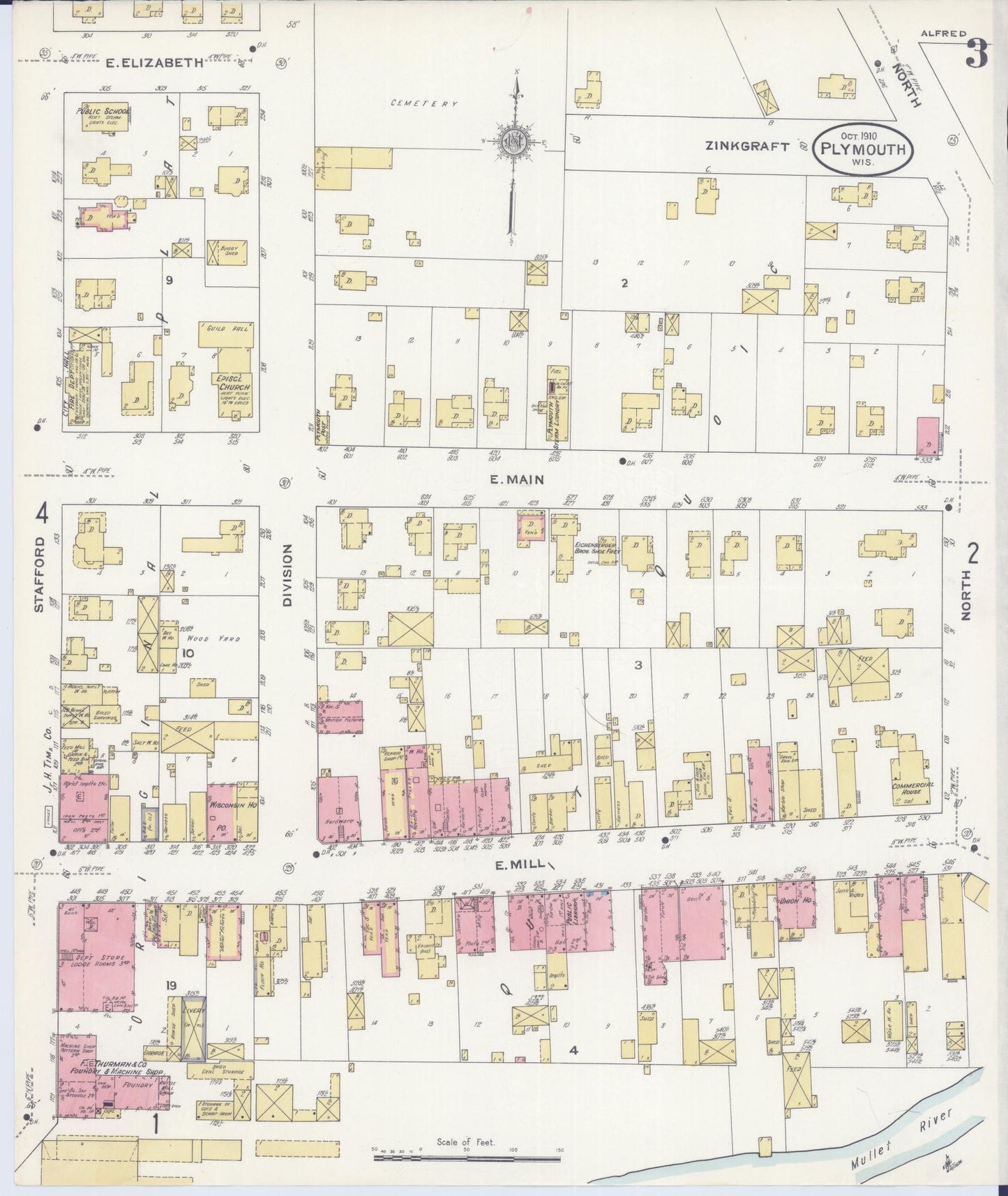 Sanborn Fire Insurance Map from Plymouth, Sheboygan County, Wisconsin (1910), Sheet #0003 - Historic Sanborn Fire Insurance Map Print, vintage old map wall art, antique decor, genealogy gift, Wisconsin Wisconsin map