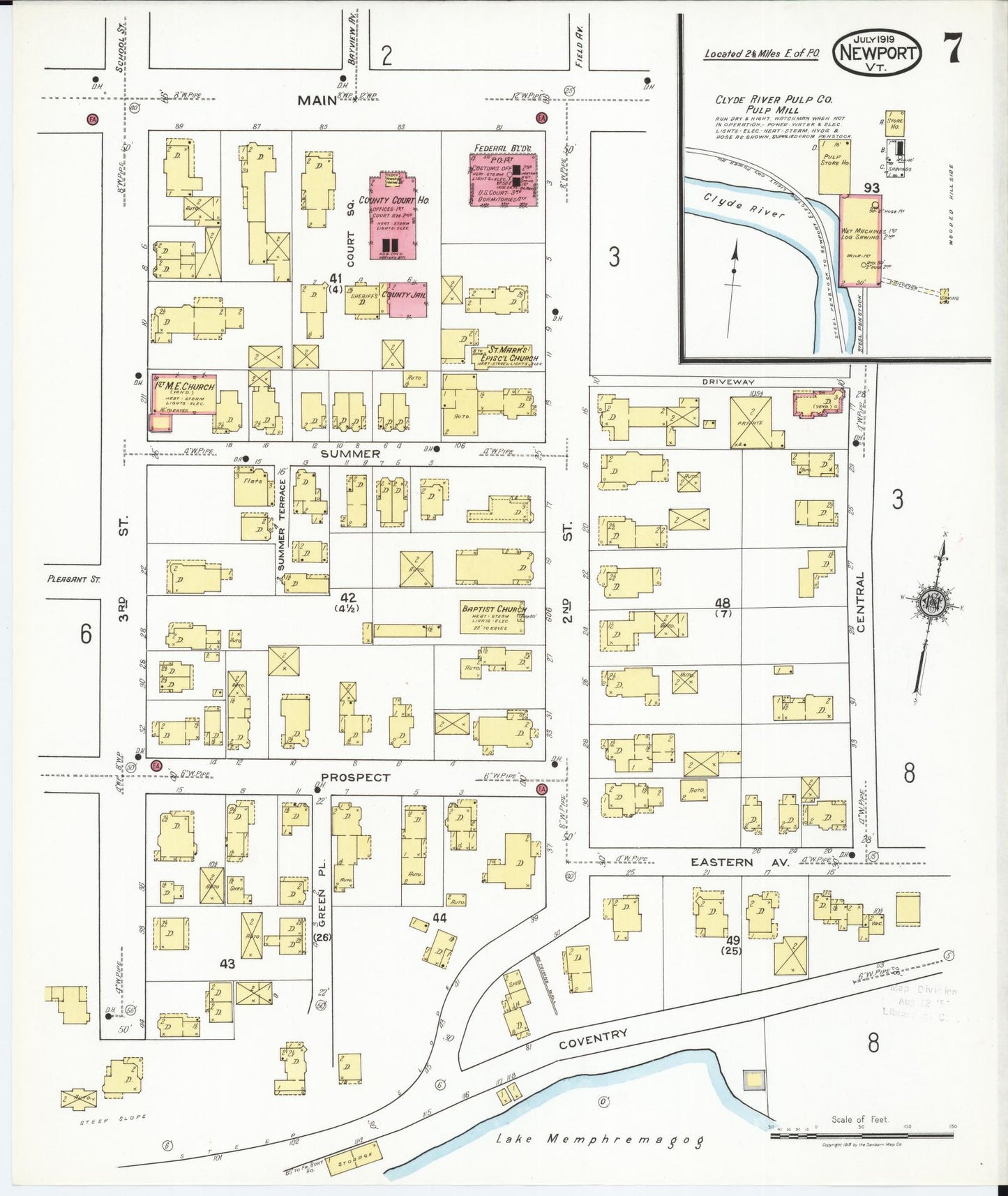Sanborn Fire Insurance Map from Newport, Orleans County, Vermont (1919), Sheet #0007 - Historic Sanborn Fire Insurance Map Print, vintage old map wall art, antique decor, genealogy gift, Vermont Vermont map