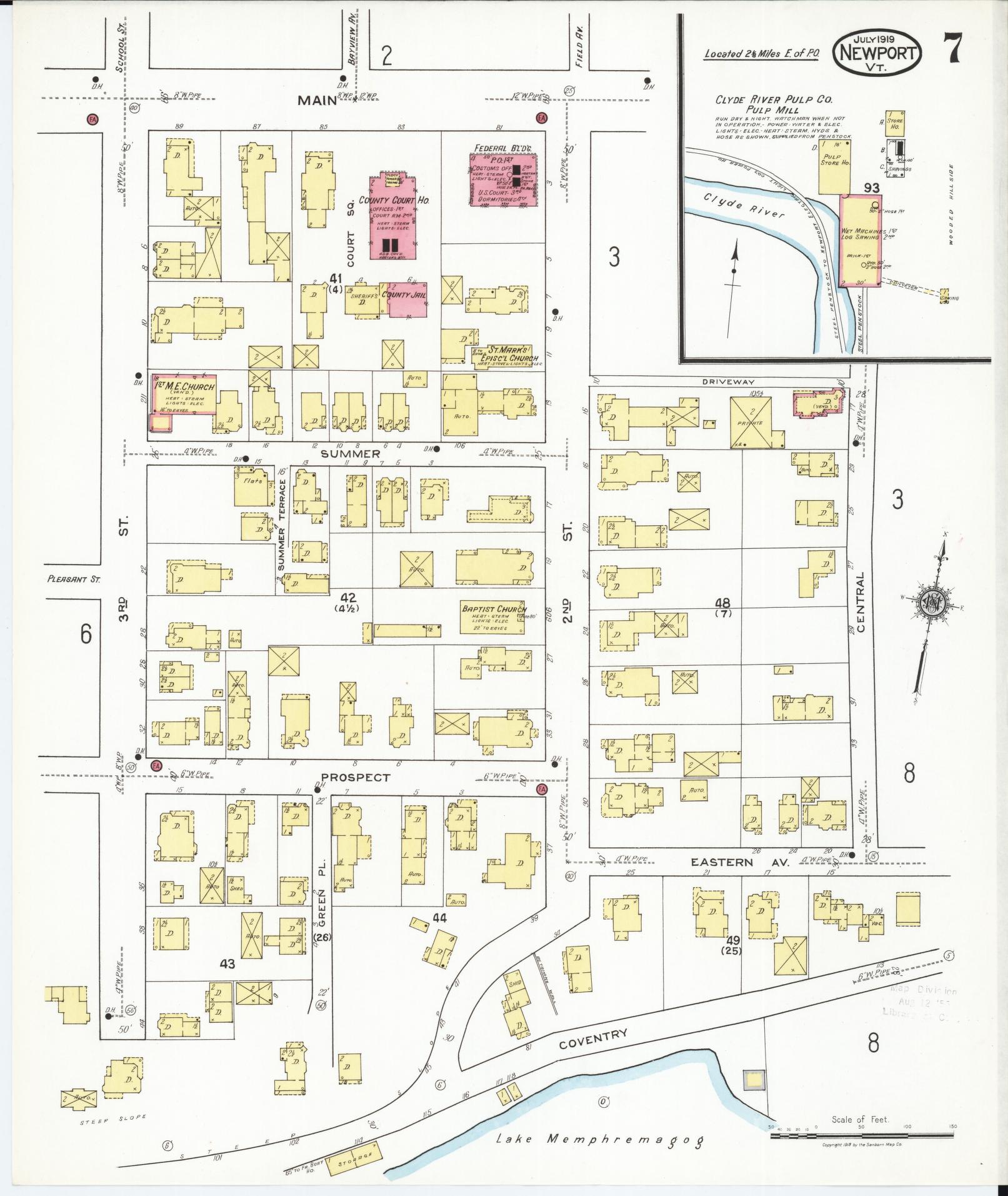 Sanborn Fire Insurance Map from Newport, Orleans County, Vermont (1919), Sheet #0007 - Historic Sanborn Fire Insurance Map Print, vintage old map wall art, antique decor, genealogy gift, Vermont Vermont map