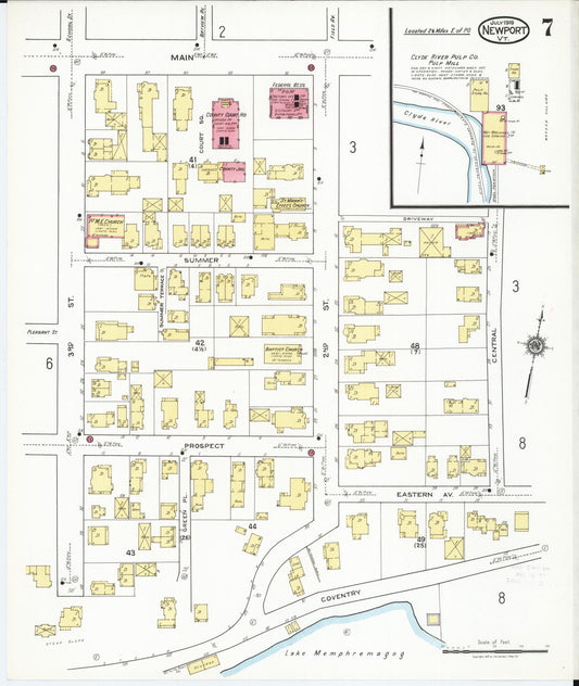 Sanborn Fire Insurance Map from Newport, Orleans County, Vermont (1919), Sheet #0007 - Historic Sanborn Fire Insurance Map Print, vintage old map wall art, antique decor, genealogy gift, Vermont Vermont map