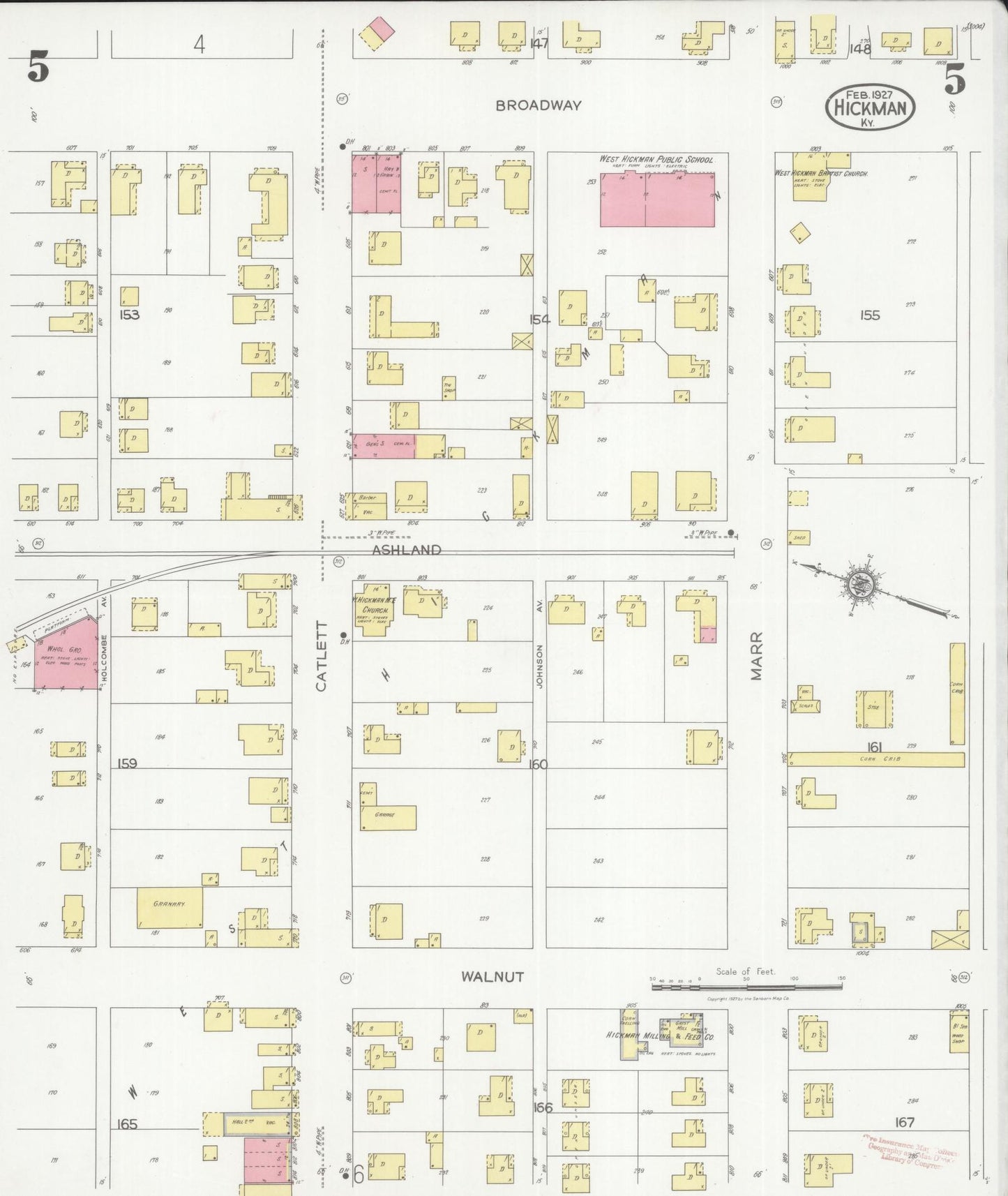 Sanborn Fire Insurance Map from Hickman, Fulton County, Kentucky (1927), Sheet #0005 - Historic Sanborn Fire Insurance Map Print, vintage old map wall art, antique decor, genealogy gift, Kentucky Kentucky map