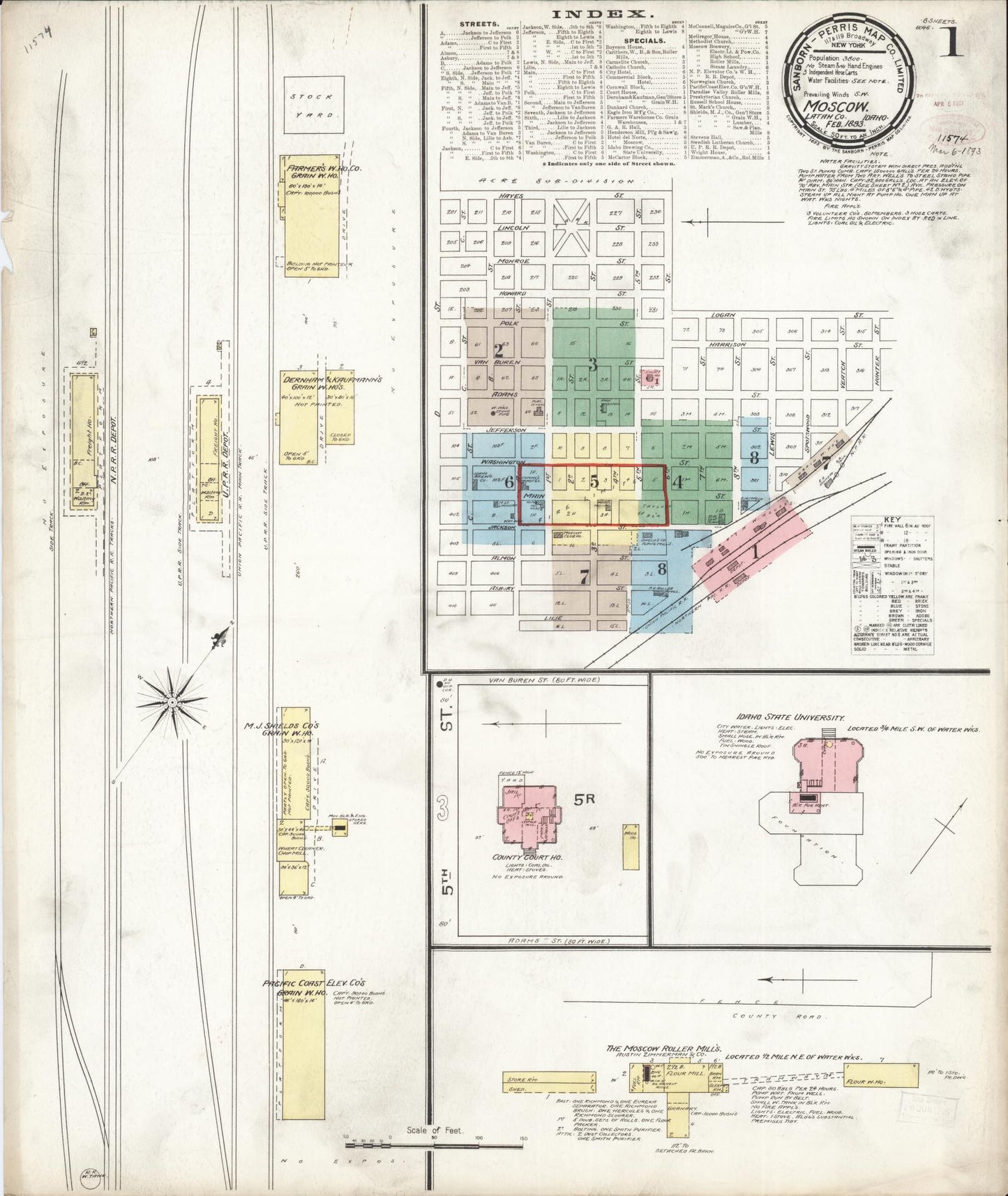 Sanborn Fire Insurance Map from Moscow, Latah County, Idaho (1893), Sheet #0001 - Complete Map Set gallery image, historic Sanborn map, vintage wall art, Idaho Idaho
