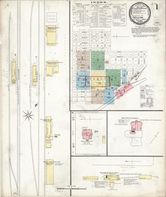 Sanborn Fire Insurance Map from Moscow, Latah County, Idaho (1893), Sheet #0001 - Complete Map Set gallery image, historic Sanborn map, vintage wall art, Idaho Idaho