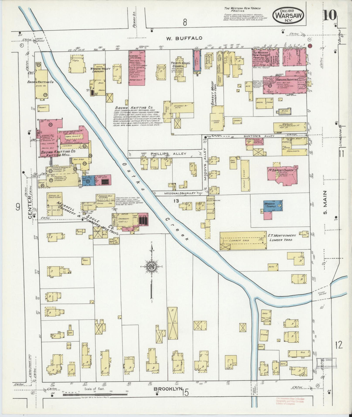 Sanborn Fire Insurance Map from Warsaw, Wyoming County, New York (1919), Sheet #0010 - Historic Sanborn Fire Insurance Map Print, vintage old map wall art, antique decor, genealogy gift, Warsaw Wyoming map